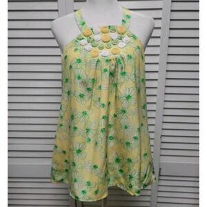 NEW Lilly Pulitzer Silk Rose Floral Genna Halter Top Alotta Colada Yellow Green